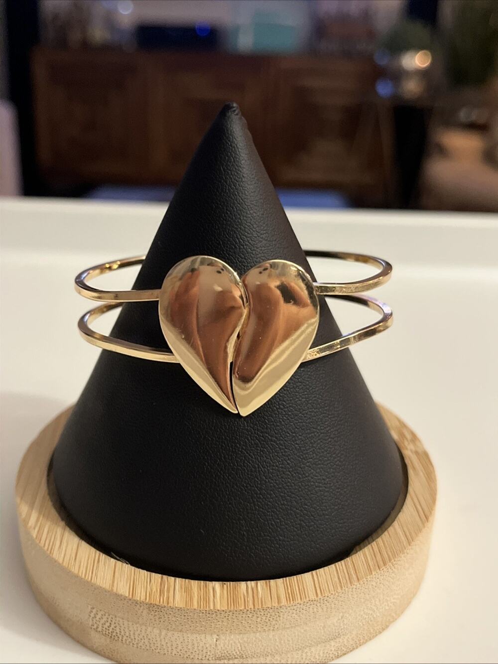 Broken Heart Hinged Bracelet Boho Gold Tone Free Shipping (B3)